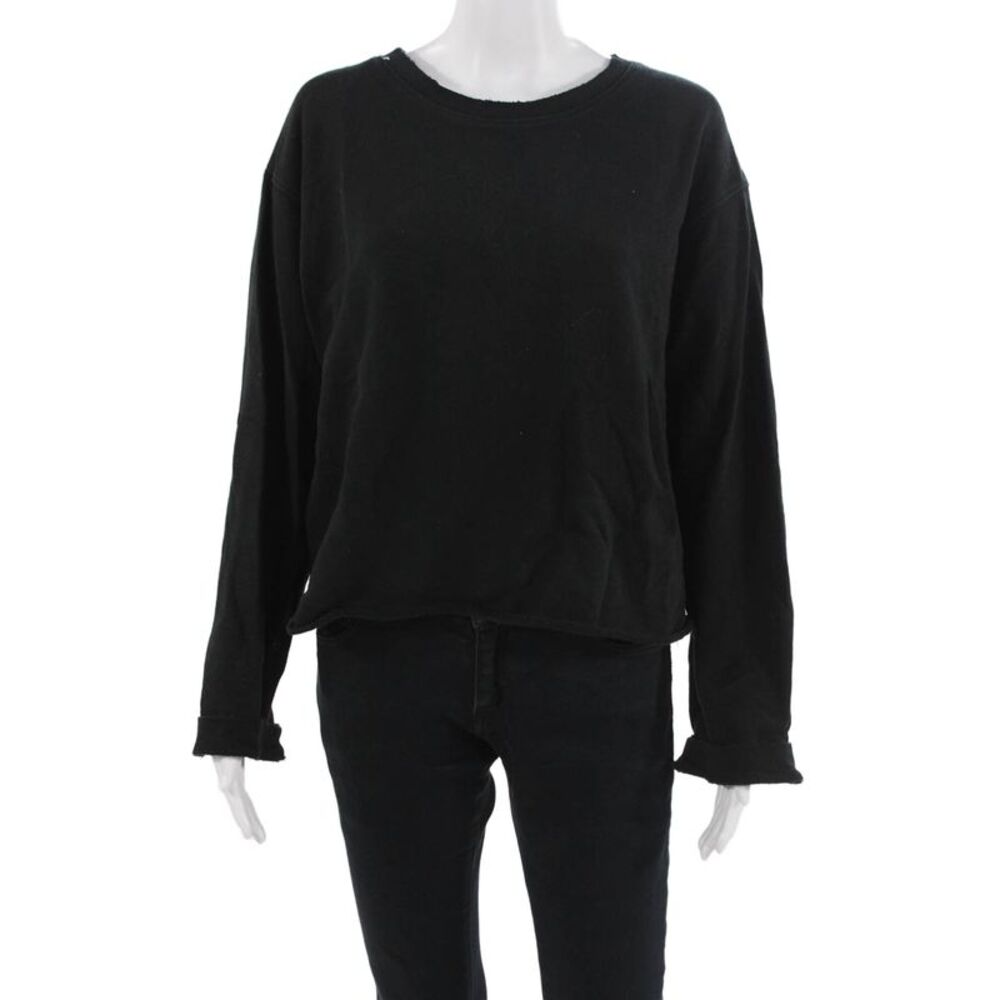 R+A Womens Pullover Sweatshirt Black 100% Cotton Crew Neck Long Sleeve Size S